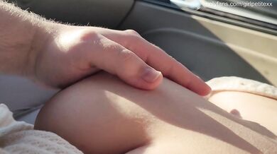 Gently Touching Sensitive Hard Nipples in Sweater with Big Tits and No Bra