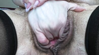 Hairy Latina MILF Fists Her Meaty Bush Pussy Deep Then Stretches With Thick Blue Fist dildo - Extreme Wet Close Up