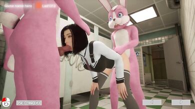 Kira got the wrong door and accidentally walked into the men's restroom. In response, someone accidentally entered her holes too.