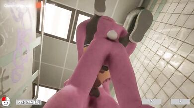 Kira got the wrong door and accidentally walked into the men's restroom. In response, someone accidentally entered her holes too.