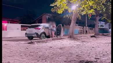 Married blonde woman sneaks out to have sex with her husband's friend in public.