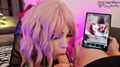 She put on a pink wig, I shot her photo session, then she repaid with a blowjob and let me cum on her face
