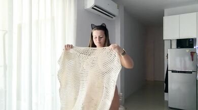 All natural babe with big natural big tits tries on new stuff