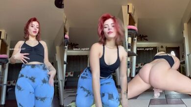 Thick sexy pawg stretches in leggings and strips naked to ride dildo