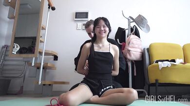 18yo Asian schoolgirl has her yoga session interrupted when she gets tied up and made to squirt