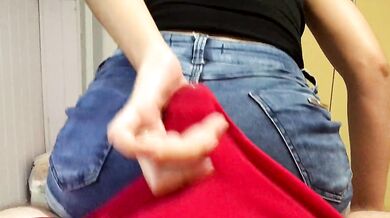 Dry humping in jeans shorts made him cum in pants during a lapdance