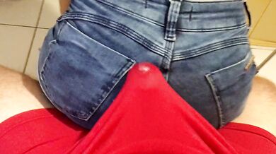 Dry humping in jeans shorts made him cum in pants during a lapdance