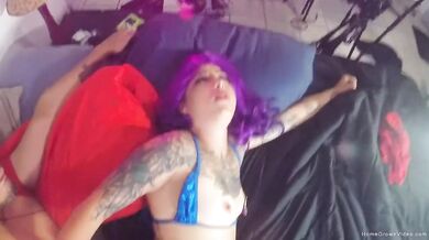Purple haired girlfriend likes to be fucked hard