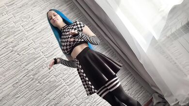 First anal with a big dick. Creampie of a big ass 18 year old beauty with blue hair