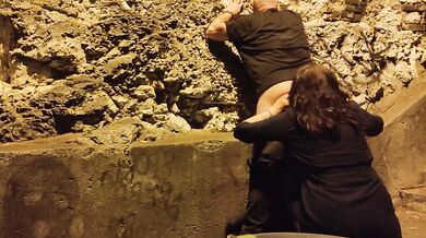 The hot girl tastes the guy's ass