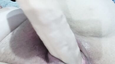 Daddy's whore filing her pussy with a big toy