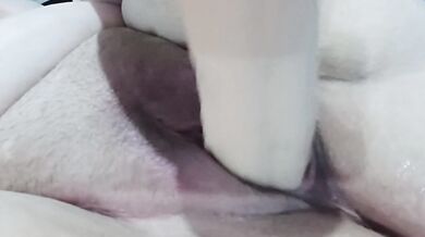 Daddy's whore filing her pussy with a big toy