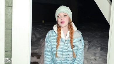 "My car is stuck in the snow and I'm cold" biggy titty stranger needs warmth and dick