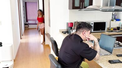 The naughty stepdaughter relieves her stepfather's stress by letting him fuck her ass!