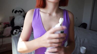 Playing with whip cream and showering