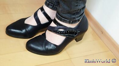 Worn Sheer Pantyhose & Dance-Style Shoes – Elegant Foot Tease