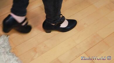 Worn Sheer Pantyhose & Dance-Style Shoes – Elegant Foot Tease