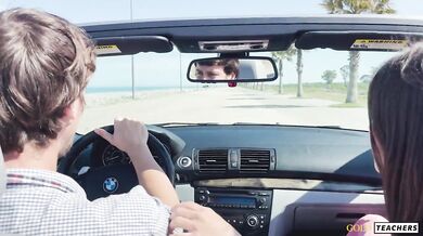 Skinny bitch gave herself to a rich guy on the coast for a cabriolet