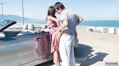 Skinny bitch gave herself to a rich guy on the coast for a cabriolet