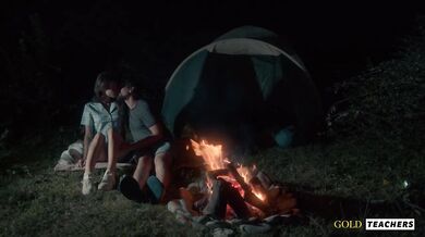American schoolgirl has romantic sex by the night fire