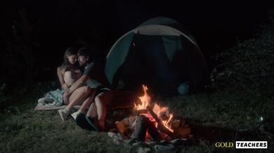American schoolgirl has romantic sex by the night fire