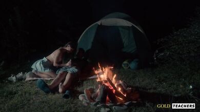 American schoolgirl has romantic sex by the night fire