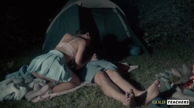 American schoolgirl has romantic sex by the night fire