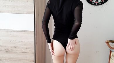 Stripping out of bodysuit and playing with my pussy