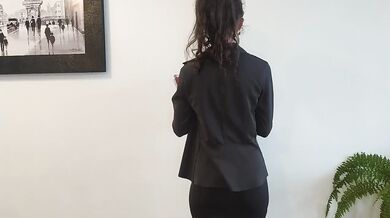 Young and hot teacher dancing and sensualizing