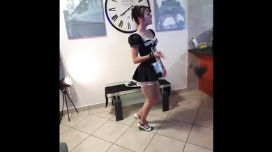 Pissing on french maid and she cleans it up