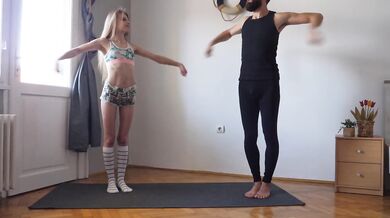 Workout yoga exercise together for the first time