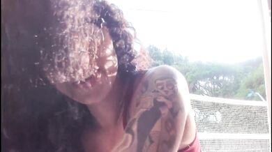 having fun on the balcony