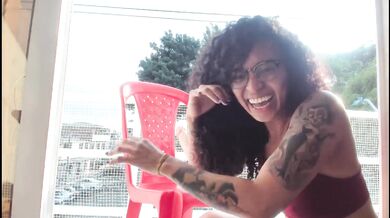 having fun on the balcony