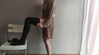 Polish milf playing with stockings and tihgts ..dirty talking