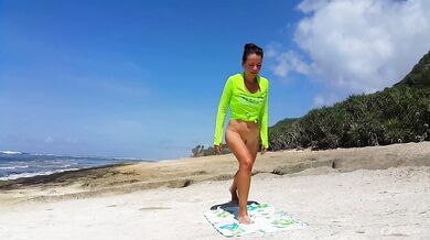 Naked YOGA # Morning Yoga exercises at Ocean Shore