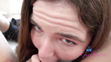 Petite amateur babe Alina West sucks your cock and rides you POV