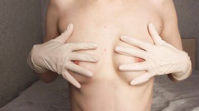 OILED TITS MASSAGED IN MEDICAL LATEX GLOVES SMALL TITS FETISH NIPPLES CLOSE UP