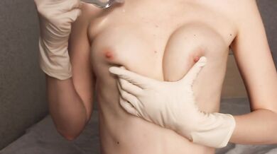 OILED TITS MASSAGED IN MEDICAL LATEX GLOVES SMALL TITS FETISH NIPPLES CLOSE UP