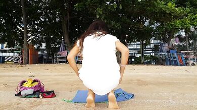 Up dress PUSSY and BUTT PLUG flashing at public beach