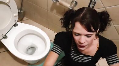 Cute girl taking daddy for a piss