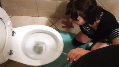 Cute girl taking daddy for a piss