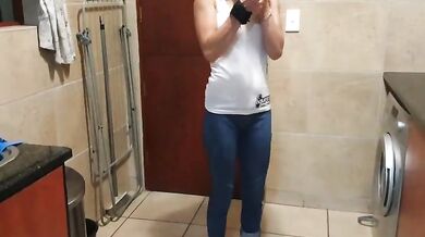 Smoking girl needs to piss desperately | Pissing in jeans