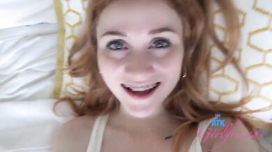 Skinny Amateur redhead with small tits & braces gets pussy eaten and rides cock (POV) Scarlet Skies