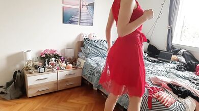 Trying on different outfits