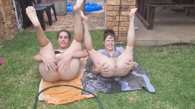 Two friends ANAL hosepipe water play