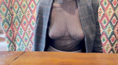 Naked in cafe