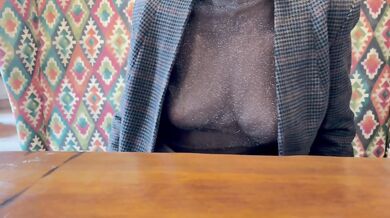 Naked in cafe