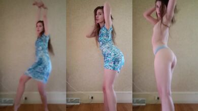 Dance & strip from tight blue dress to Ariana Grande- God is a Woman
