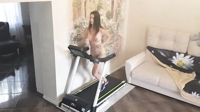 Naked girl on a treadmill