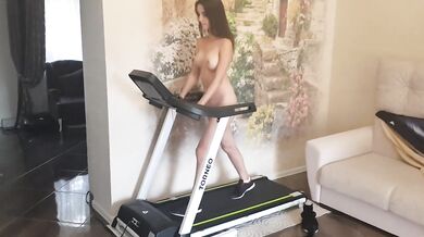 Naked girl on a treadmill
